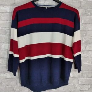 Cable & Gauge Striped Sweater Blue Red